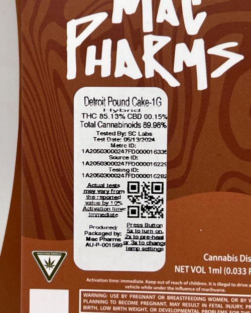 Mac Pharms 1g Disposable Vape Pen